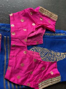 Vibrant Blue Saree with Gold Embroidery