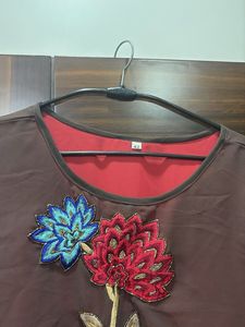 Embroidered Kurta Set with Red Skirt
