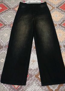 Wide Leg Black Wash Denim Jeans
