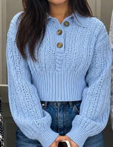 ZARA Cable Knit Cropped Sweater – Baby Blue | Size