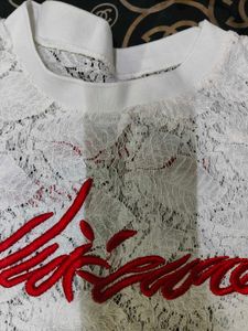 Lace Top with Embroidered Text