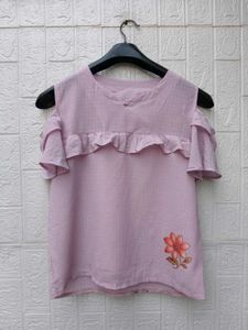 New with tag Chic Ruffled Cold Shoulder Top