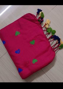 71)Pink Saree with Heart Embroidery