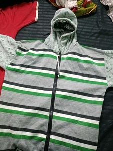 Striped Hooded Zipper Jacket