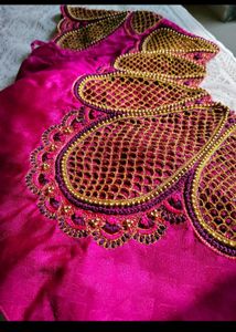 Pure Silk Maggam Blouse With Cutwork Design