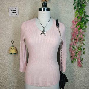 Pink Ribbed Long Sleeve Top