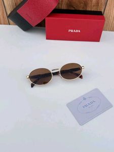 Prada Oval Sunglasses Gold Brown