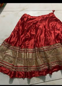 Red Silk Skirt with Gold Embellishments