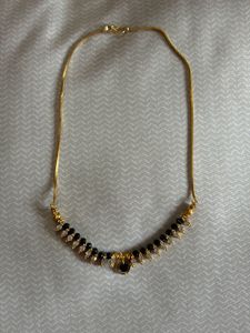 Black Bead Gold Chain Necklace