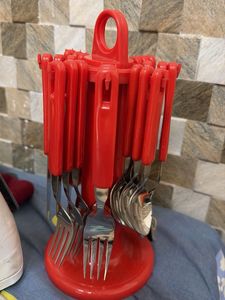 Red Utensil Holder with Utensils