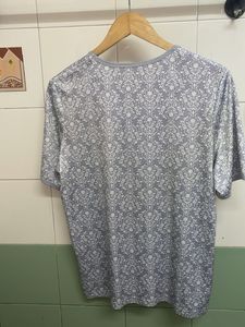 Blue Floral Print V-Neck T-Shirt