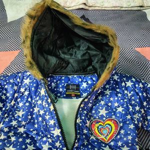 Cute Blue Star Print Winter Jacket