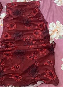 Burgundy Rose Print Mesh Maxi Skirt