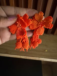 Orange Beaded Flower Earrings