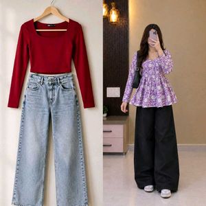 2 Trendy Wide Leg Jeans & Tops