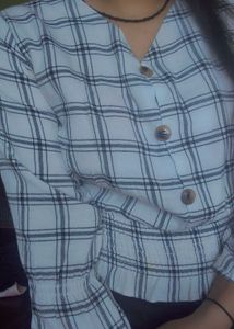 Checked Button-Up Cropped Top