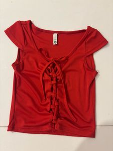 Red preppy, tie up detail top