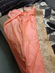 Beautiful Peach Embroidered Saree