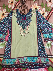 Beige Multi Color Short Kurti