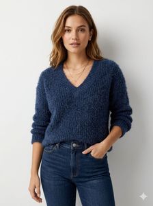 Blue Fuzzy V-Neck Sweater