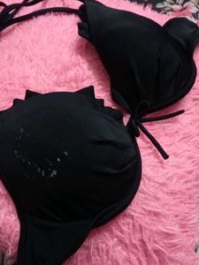 Stylish Black Ruffled Halter Bikini / Bralette Top