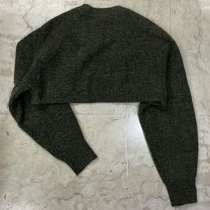 Cropped Olive Green Knit Sweater