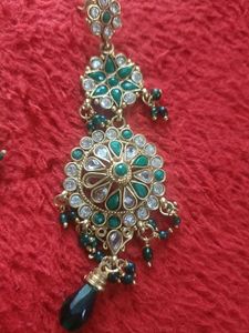 Elegant Green Gemstone earrings with free kanchain