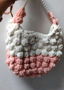 Chunky Knit Handbag with Pearl Strap
