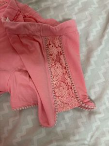 Pink Lace Trim Lounge Shorts