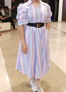 SALE:Striped Midi Dress with Belt