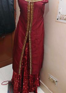 Elegant Maroon Ethnic kurti with skirt