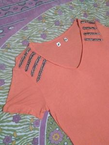 Stylish Orange V-Neck Top