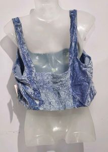 Wild Fable Blue Crushed Velvet Crop Top