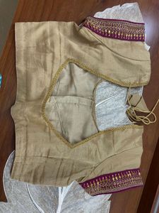 Maroon Saree with Golden Border and Blouse