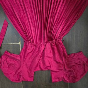cherry red Pleated Midi Dress