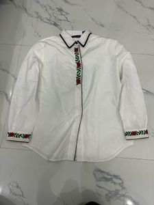 White Embroidered Button-Up Shirt