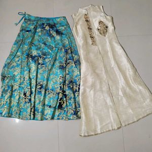 Ivory Silk Anarkali with Brocade Skirt