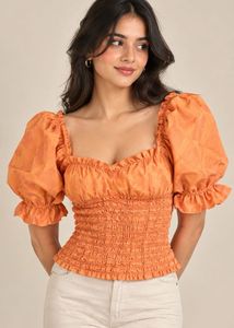 Orange Smocked Top with Ruffles
