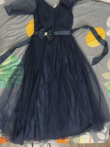 Navy Blue Tulle Gown with Bow