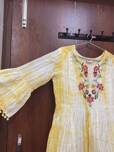 Embroidered Yellow &amp; White Dress