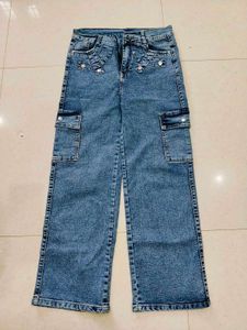 Women’s Wide Leg Cargo Jeans Combo – 2 Pieces