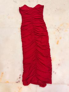 Shein Chic Ruched Strapless Red Dress