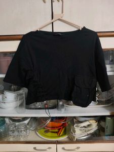 Black Cropped Top with Pockets
