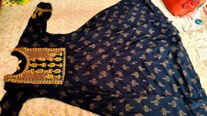 Elegant Navy Blue Kurta with Gold Print