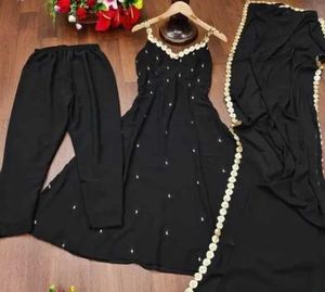Elegant Black Saree with Gold Embellishments
