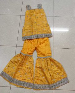 Golden yellow designer embroidery sharara