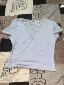 Light Blue Lace Detail Top