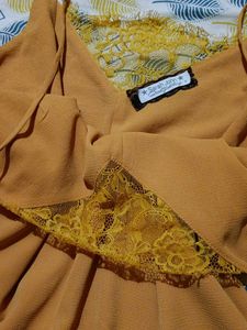 Mustard Yellow Lace Trim Camisole