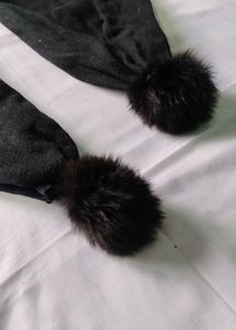 Cozy Black Scarf with Pom Poms