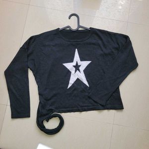 Black Star Print Knit Top
